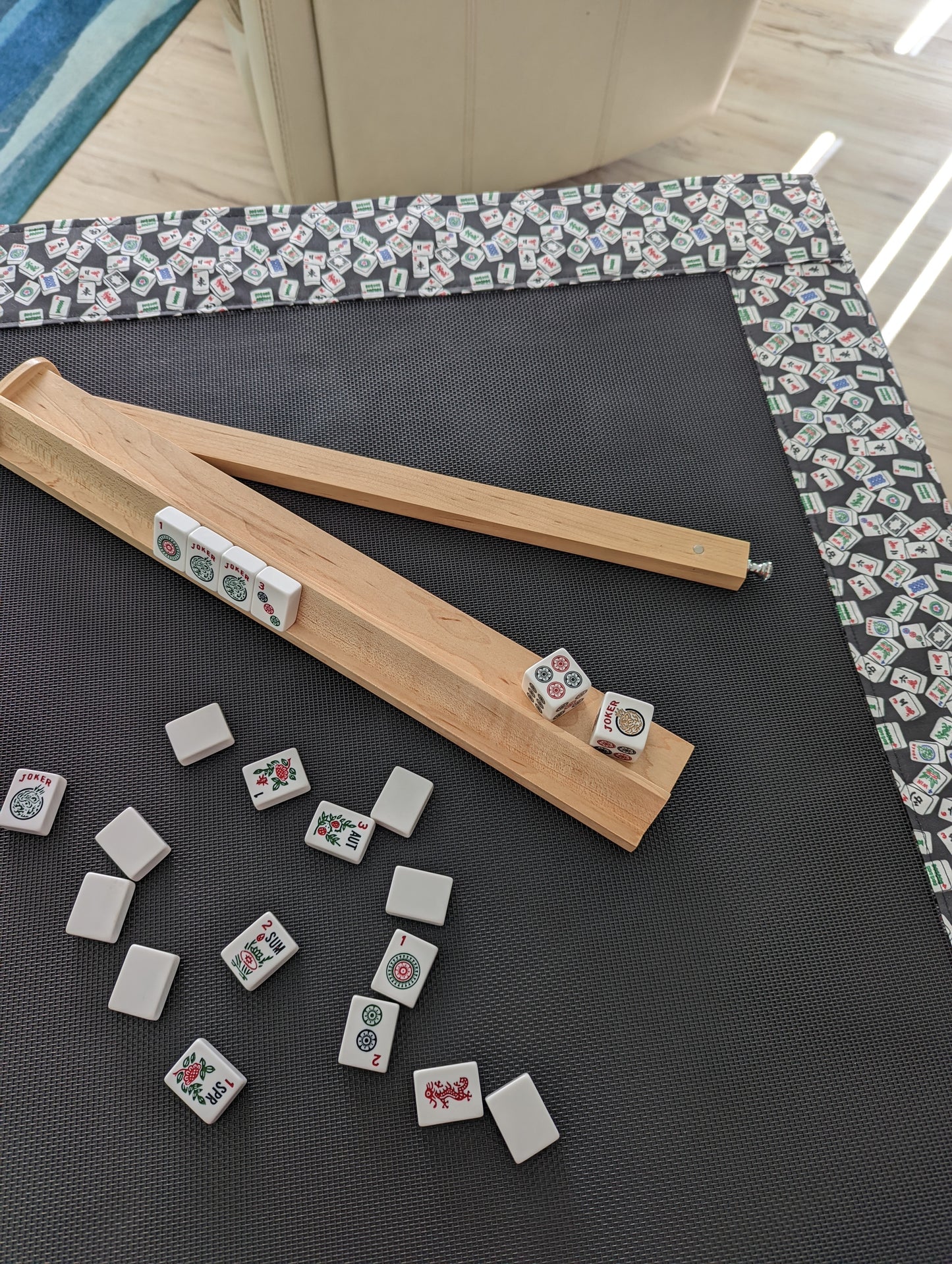 Mahj Table Topper-Designer Mah Jongg Themed Fabric and Heavy Duty Pet Screening