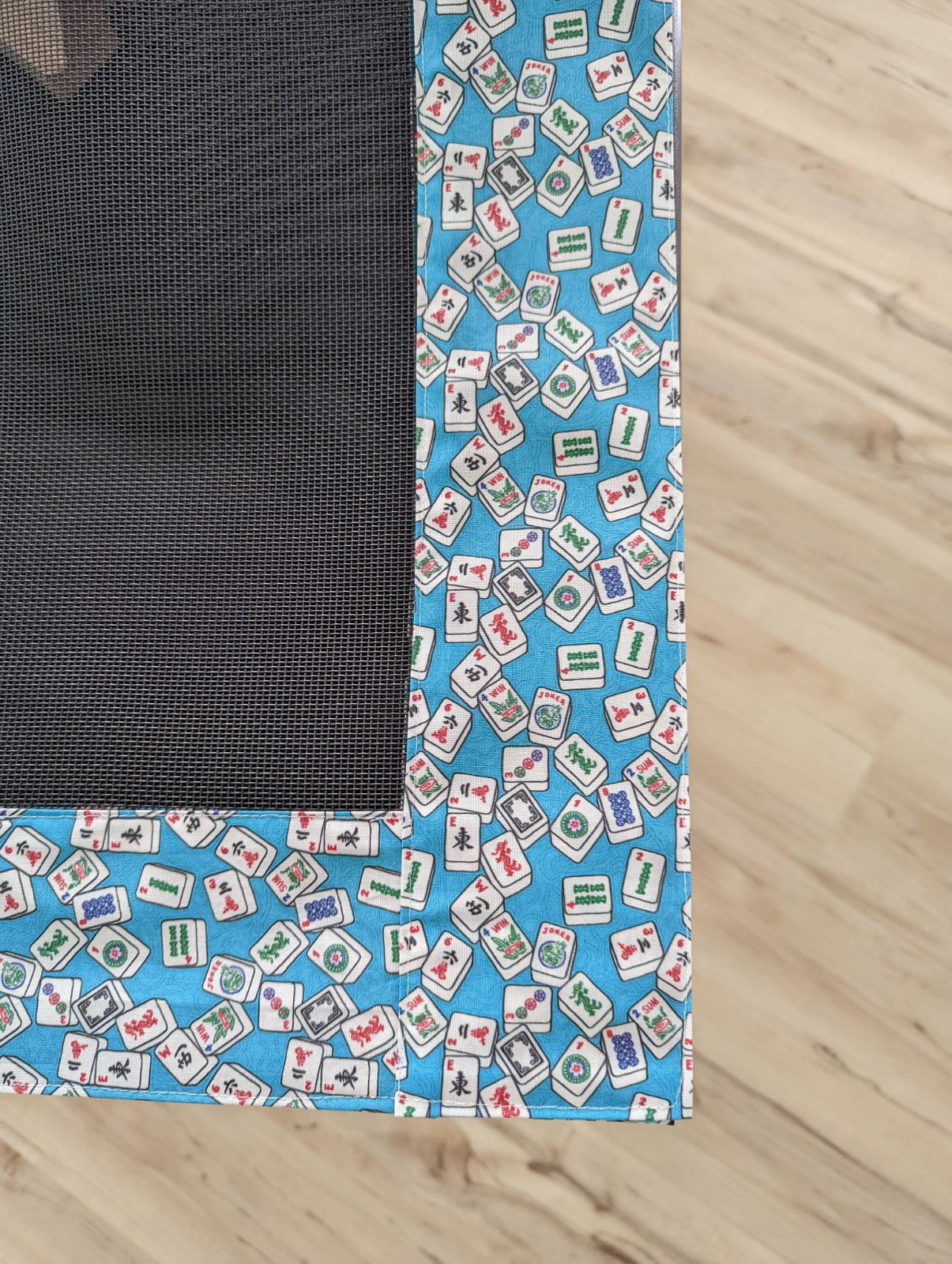 Mahj Table Topper-Designer Mah Jongg Themed Fabric and Heavy Duty Pet Screening