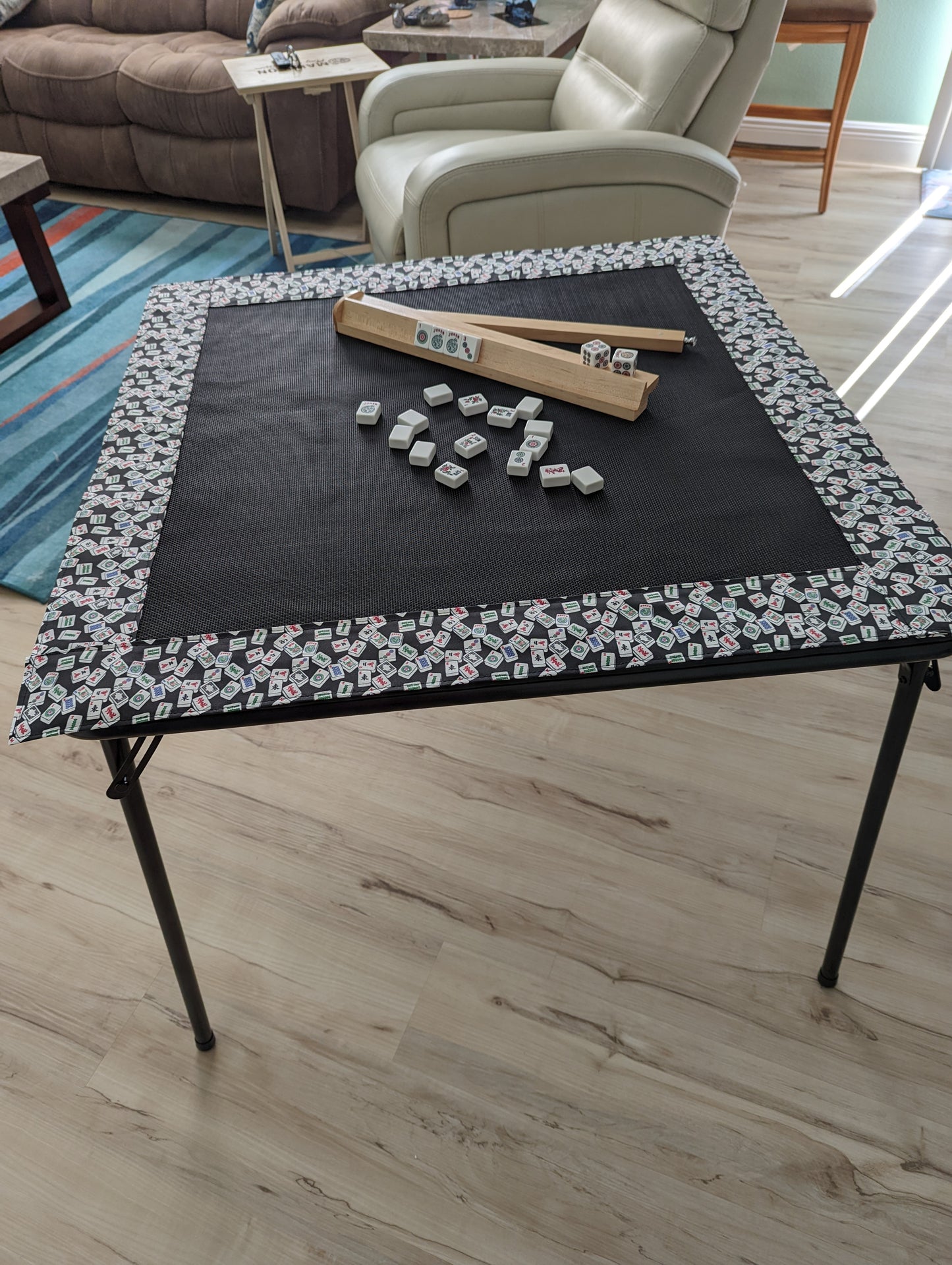 Mahj Table Topper-Designer Mah Jongg Themed Fabric and Heavy Duty Pet Screening